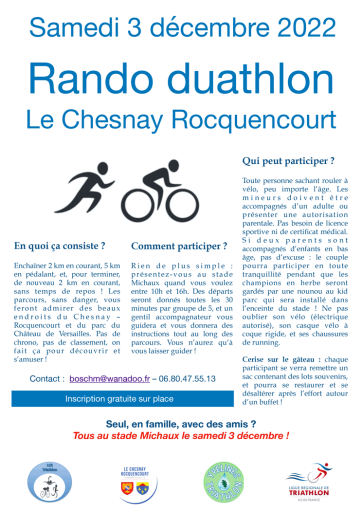 Affiche teaser de la première édition de la rando-duathlon du Chesnay Rocquencourt